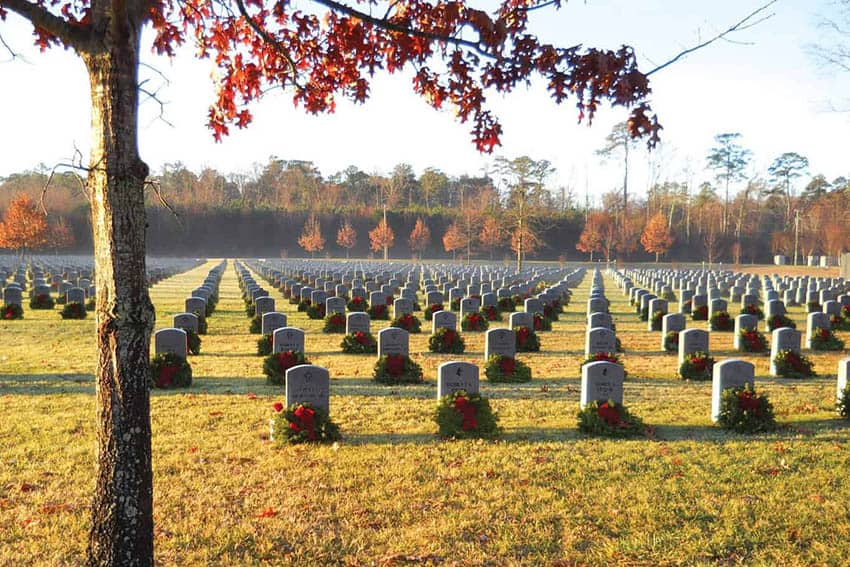 Holiday wreaths veterans cemetery