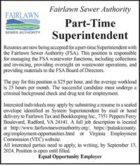 Part-time superintendent needed