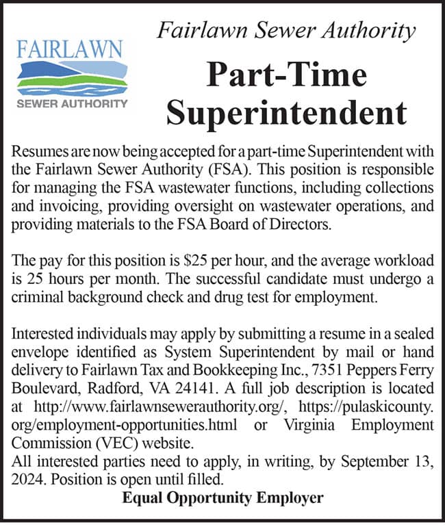 Part-time superintendent needed