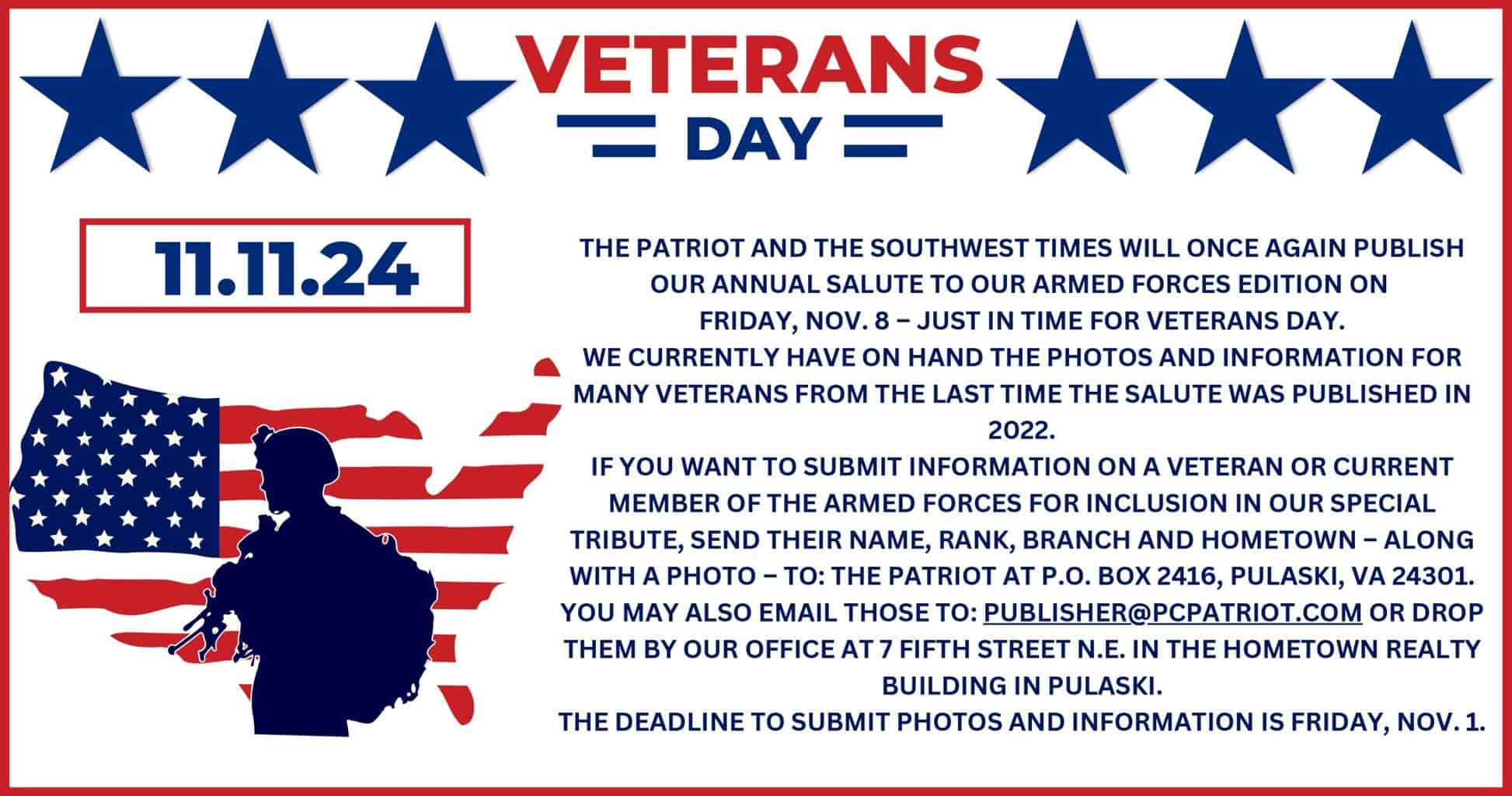 Veterans Day special edition coming Nov. 8