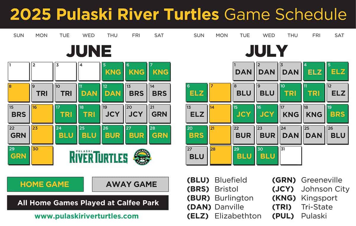 Pulaski River Turtles release 2025 schedule