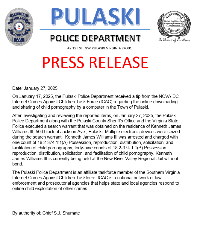 Pulaski PD Press Release 1.27.25