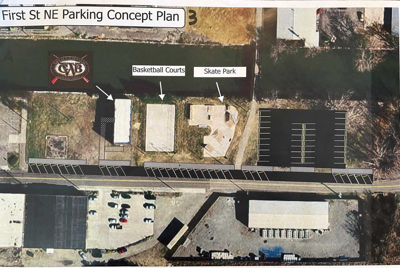 Marketplace to move to Main Street; Additional Parking proposed for 1st Street 8 7 4 market 1st Street Parking Concept Plan B copy