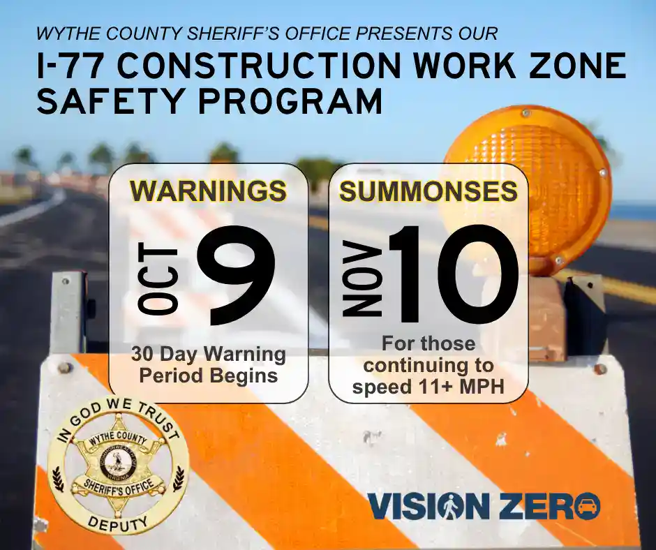 Wythe County Sheriff's Office to launch Vehicle Based Enforcement (VBE) Work Zone Safety Program on I-77 4 10 9 wythe sheriff